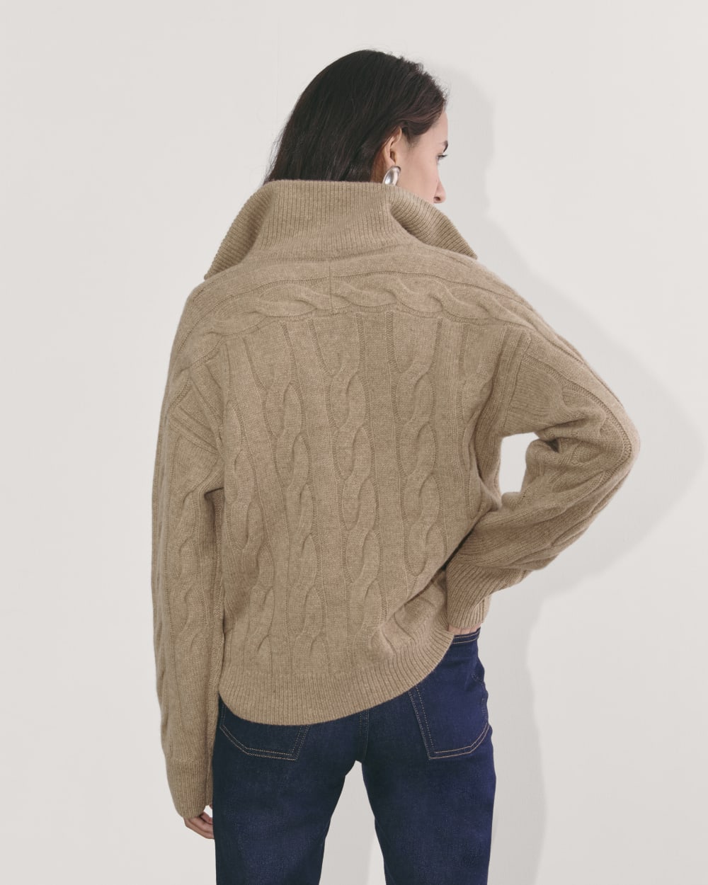 The Cable Half-Zip in Luxe Merino | Oat Melange