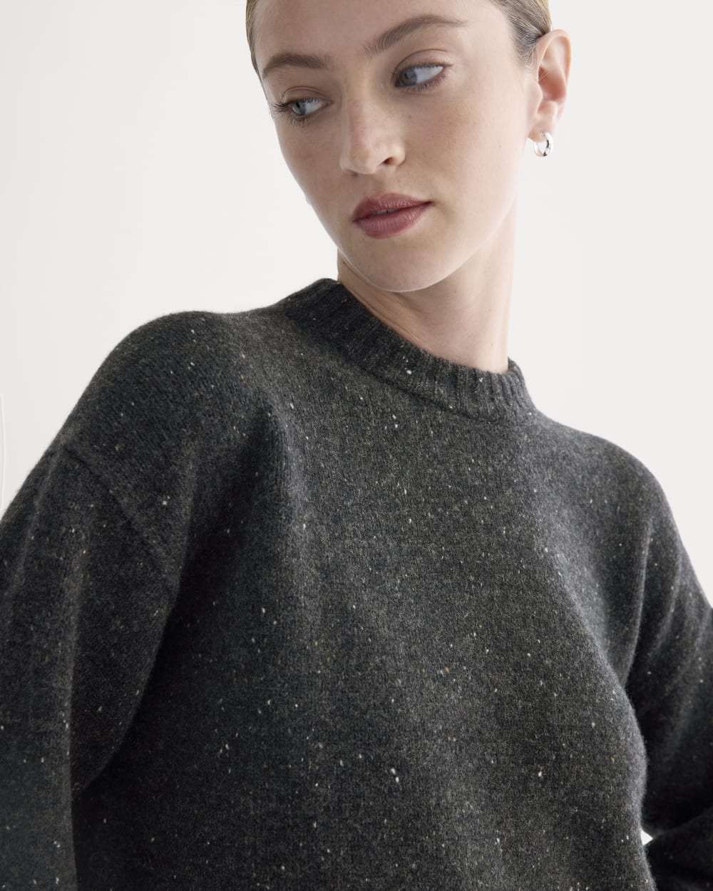 Cropped Boxy Crew in Luxe Merino | Heathered Black Donegal