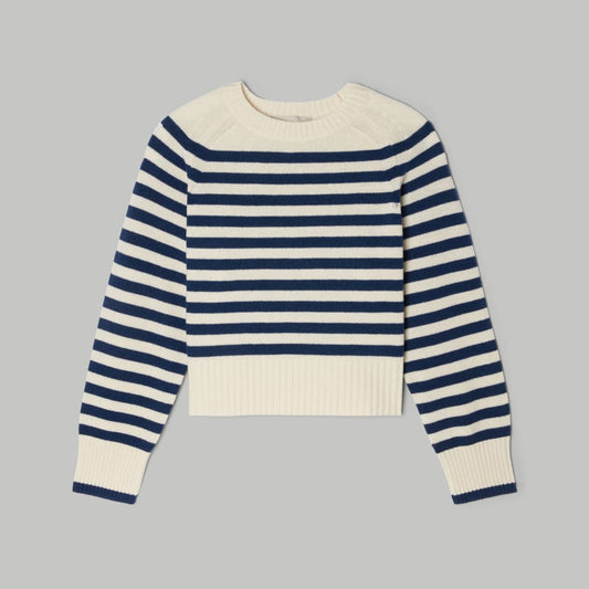The Cashmere Boxy Crew | Bright Navy / Bone