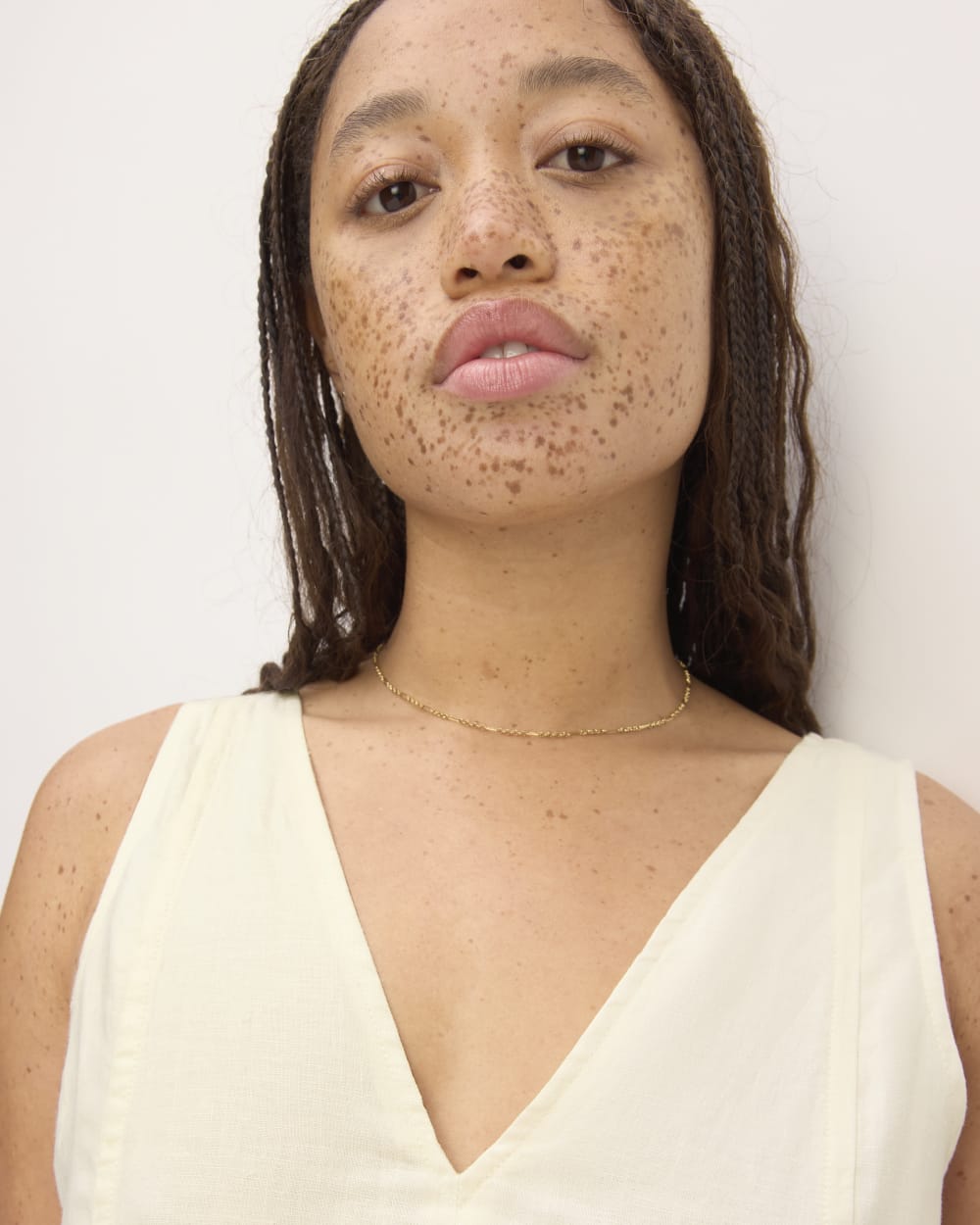 The Linen V-Neck Midi Dress | Bone