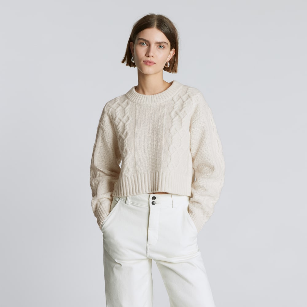The Felted Merino Cropped Cable Sweater | Bone