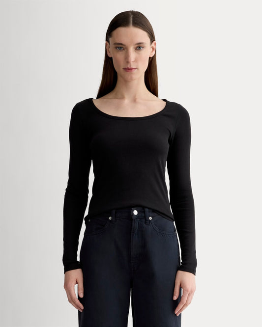 The Luxe Rib Long-Sleeve Scoop-Neck Tee | Black
