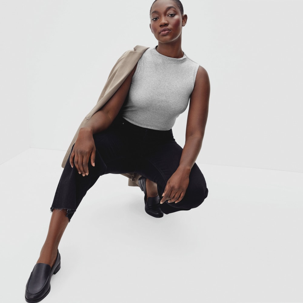 The Pima Micro-Rib Funnel-Neck Tank |  Heathered Grey