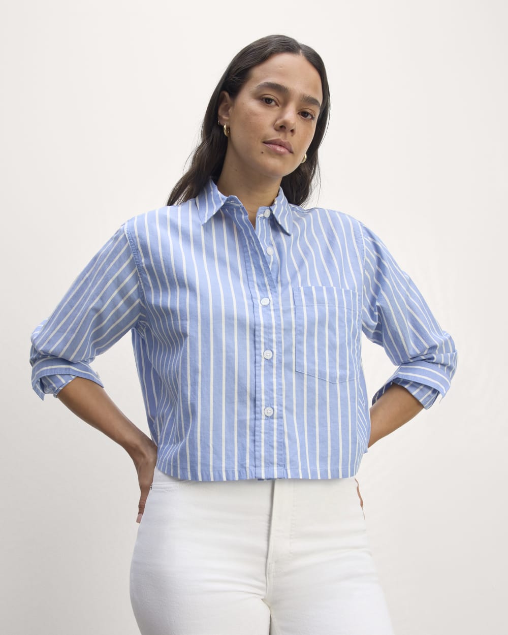 The Way-Short Shirt in Silky Cotton | Mariner Blue / White