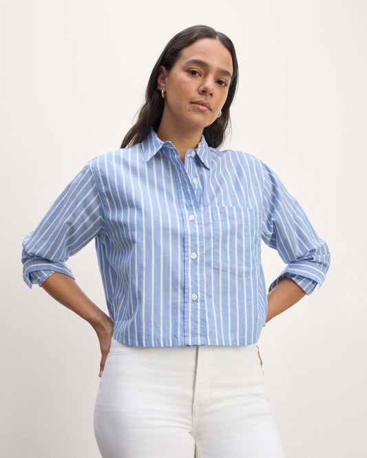 The Way-Short Shirt in Silky Cotton | Mariner Blue / White