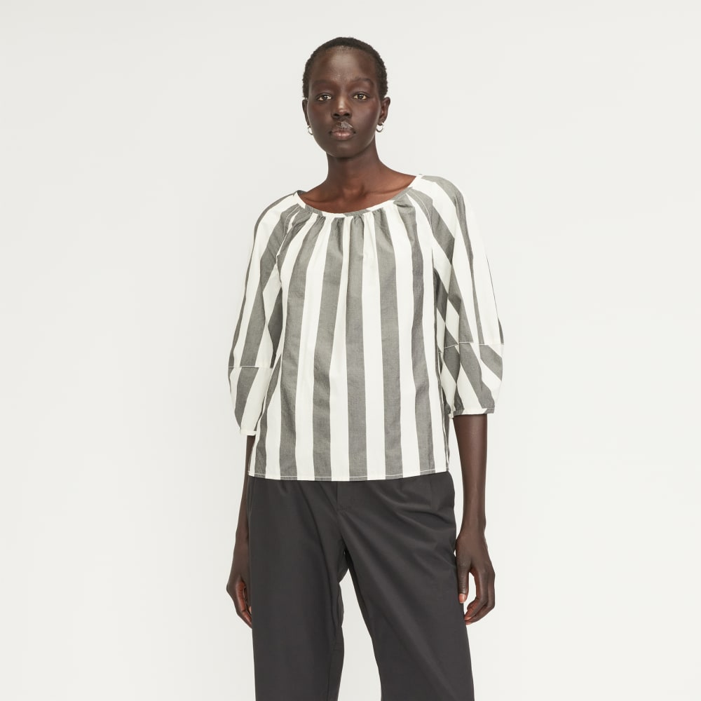 The Poplin Scoop-Neck Top | Bone / Black