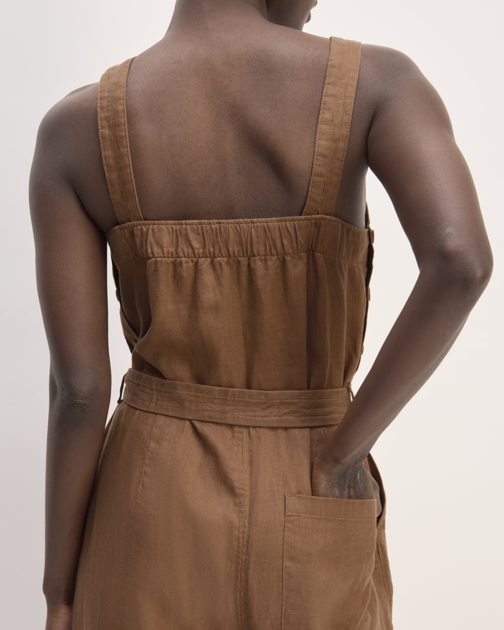 The Linen Side-Button Jumpsuit | Carob Brown