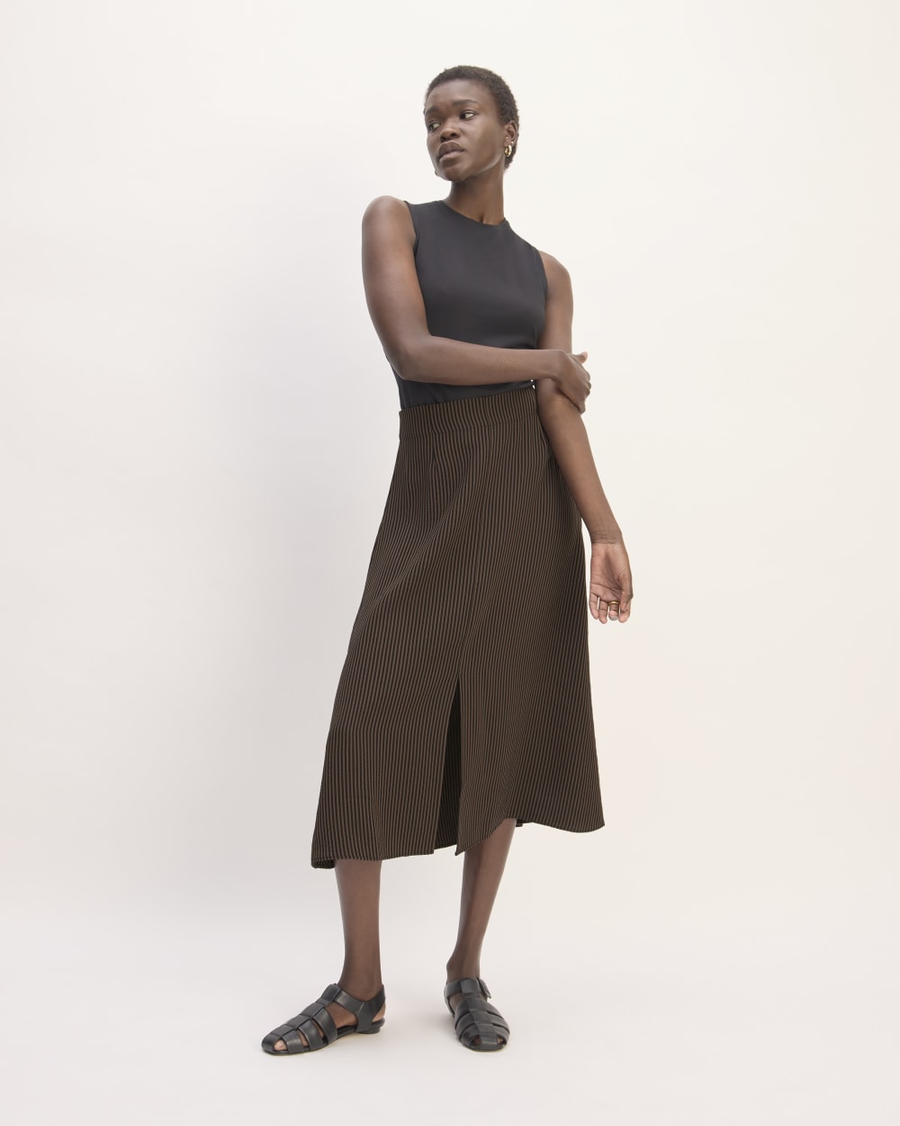 The Mini Jacquard Stripe Slip Skirt | Cocoa / Black