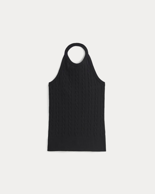 The Cable Halter in Cotton Cashmere | Black