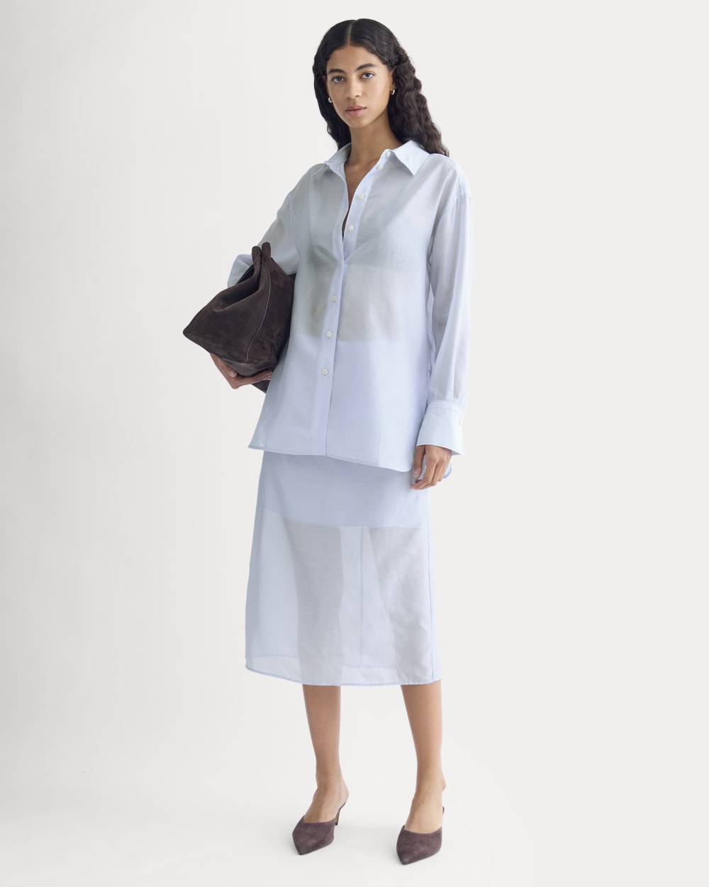 Oversized Shirt in Cotton-Silk Organza | Kentucky Blue