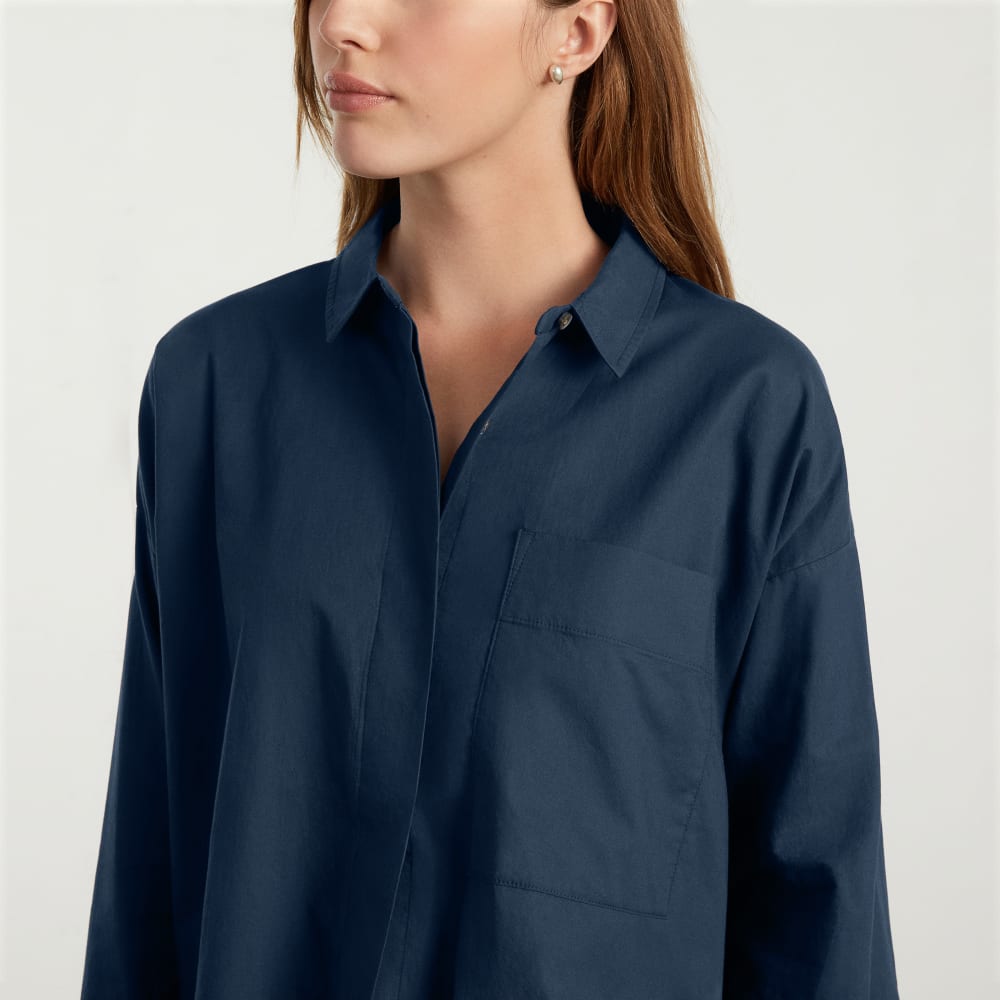 The Oversized Silky Cotton Shirt | Navy