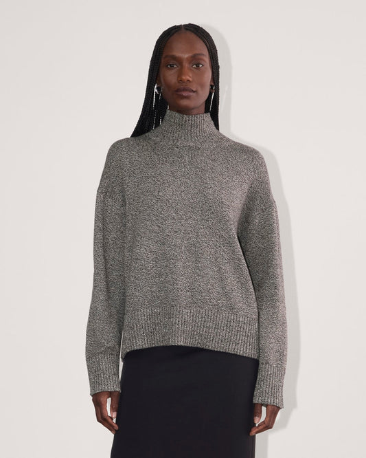The Boxy Turtleneck in Everyday Cotton | Canvas / Black Twist