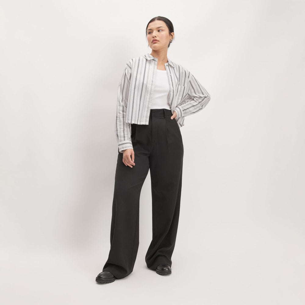 The Way-Short Shirt in Silky Cotton | Bone / Black