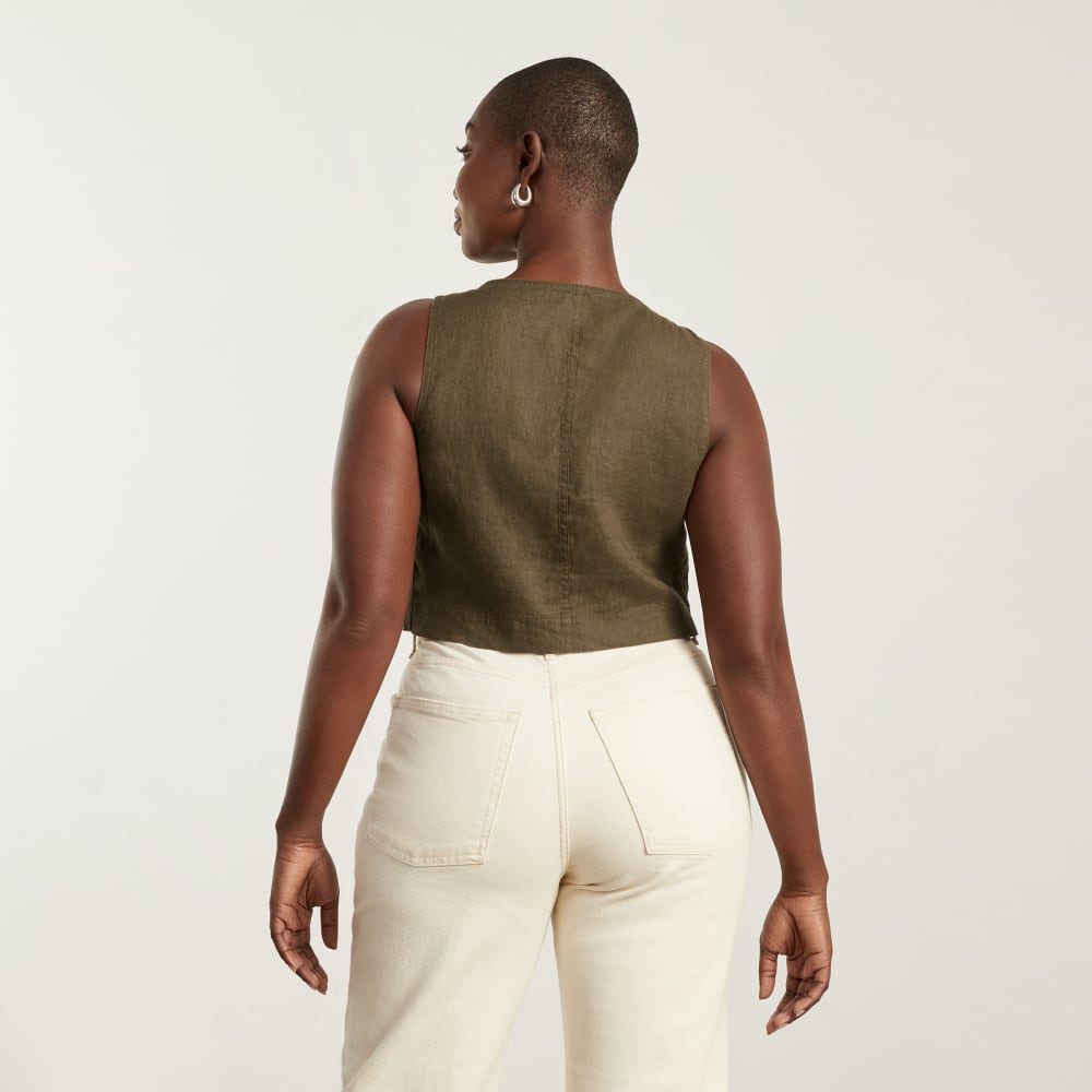 The Linen Button-Front Crop Tank | Beech
