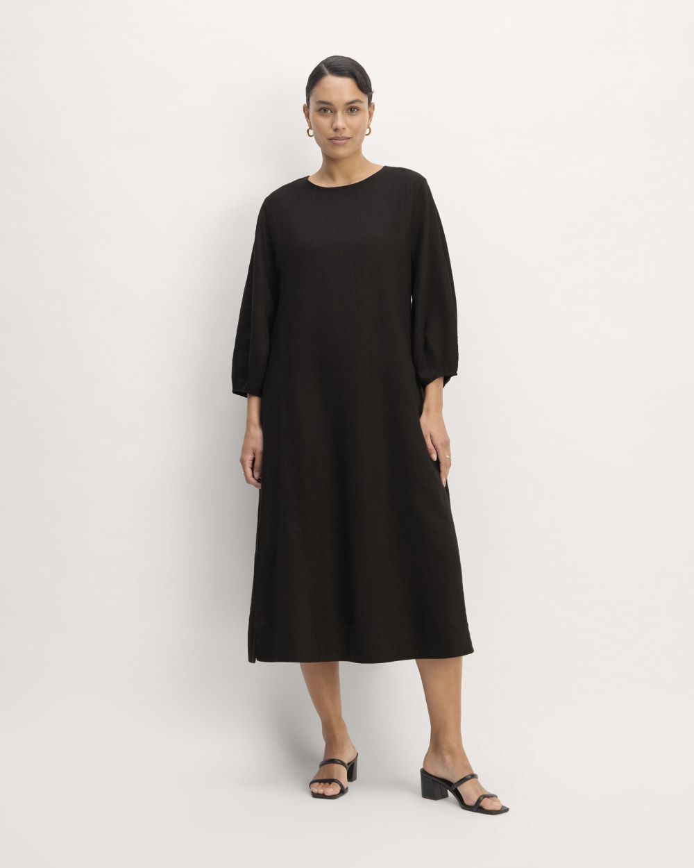 The Linen A-Line Midi Dress | Black