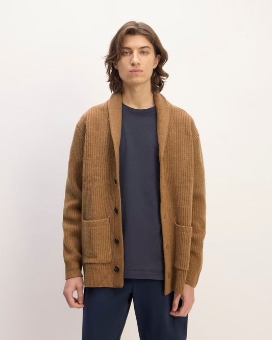 The Felted Merino Shawl Collar Cardigan | Deep Camel