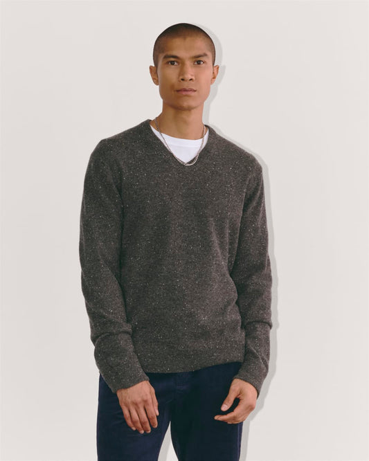 The Cashmere V-Neck Sweater | Grey Donegal