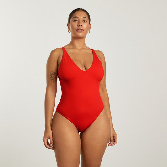The V-Neck One-Piece | Bright Red