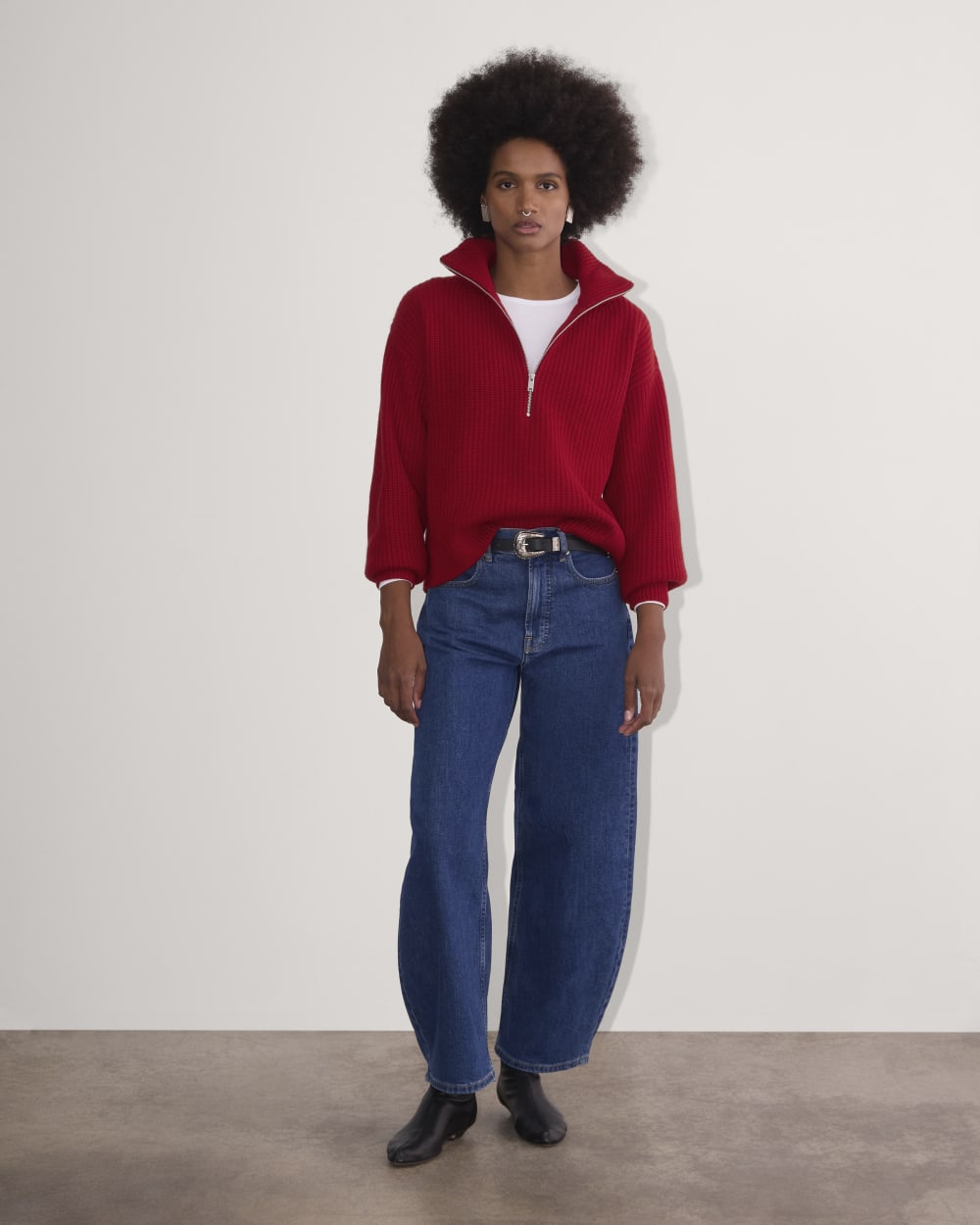 The Half-Zip Sweater in Luxe Merino | Berry Red