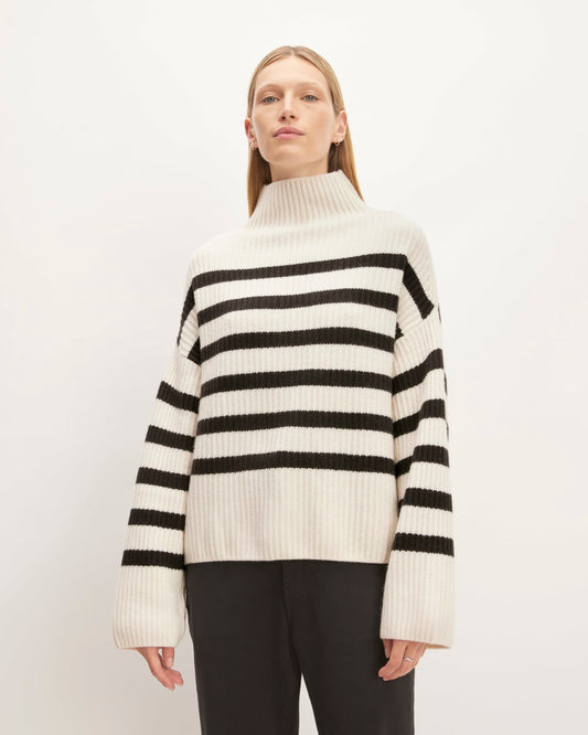 The Felted Merino Funnel-Neck Pullover | Black / Bone
