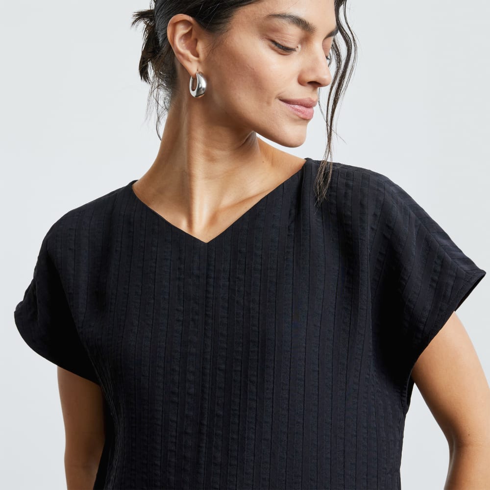 The City Stripe V-Neck Top | Black