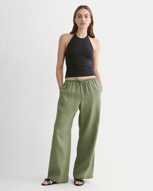 The Drawstring Pant in Linen | Lichen Green