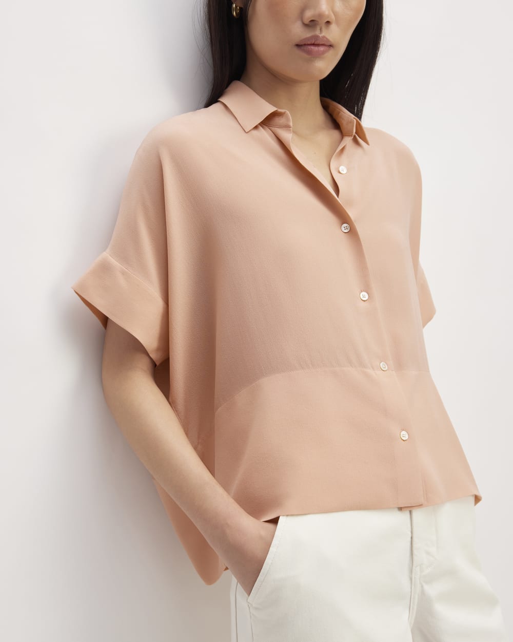 The Boxy Shirt in Washable Silk | Blush Pink