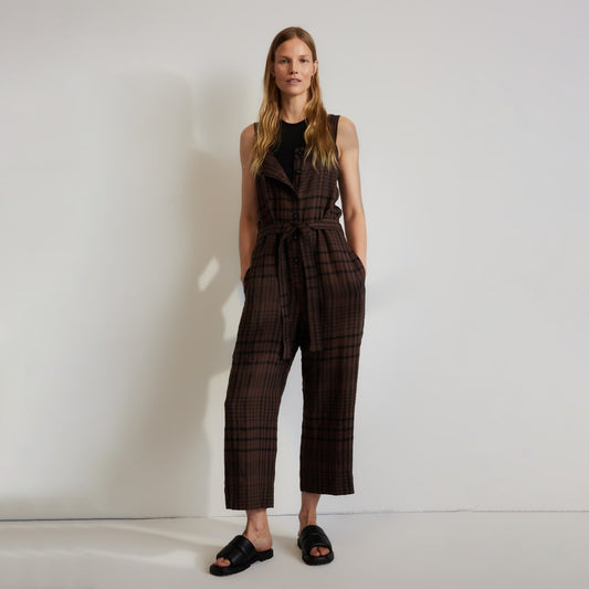 The Linen Jumpsuit | Chocolate Brown / Black