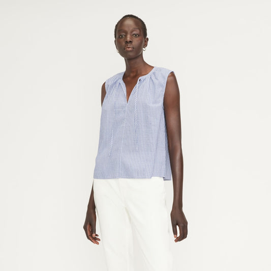 The Gathered Tie-Front Top | Mazarine Blue / Optic White