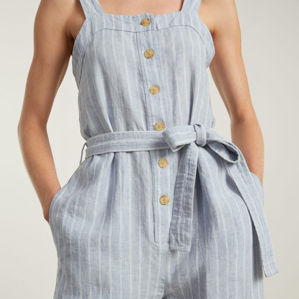 The Linen Jumpsuit | Light Blue / White