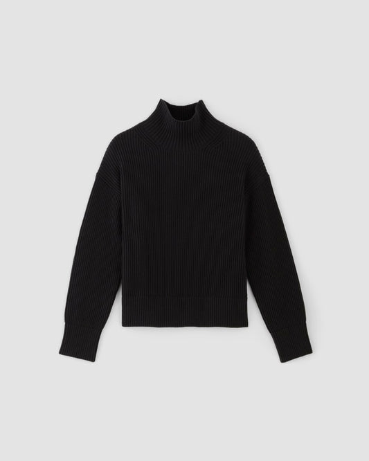 The Organic Cotton Ribbed Turtleneck | Black