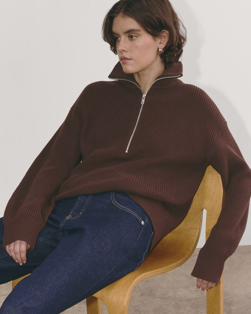 The Half-Zip in Everyday Cotton | Dark Mahogany
