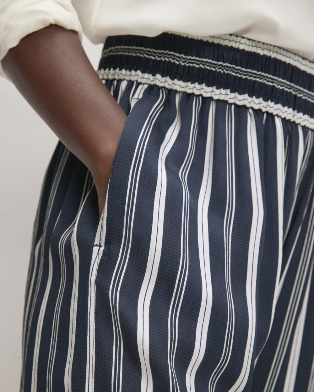 The Satin Pull-On Pant |  Navy / Bone