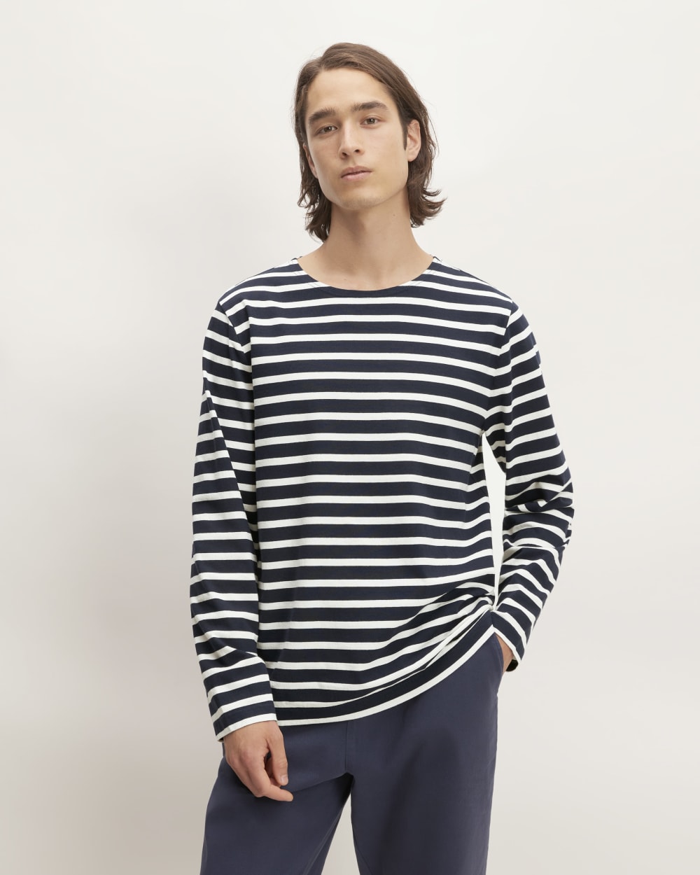 The Premium-Weight Long-Sleeve Mariner Tee |  Navy / Bone