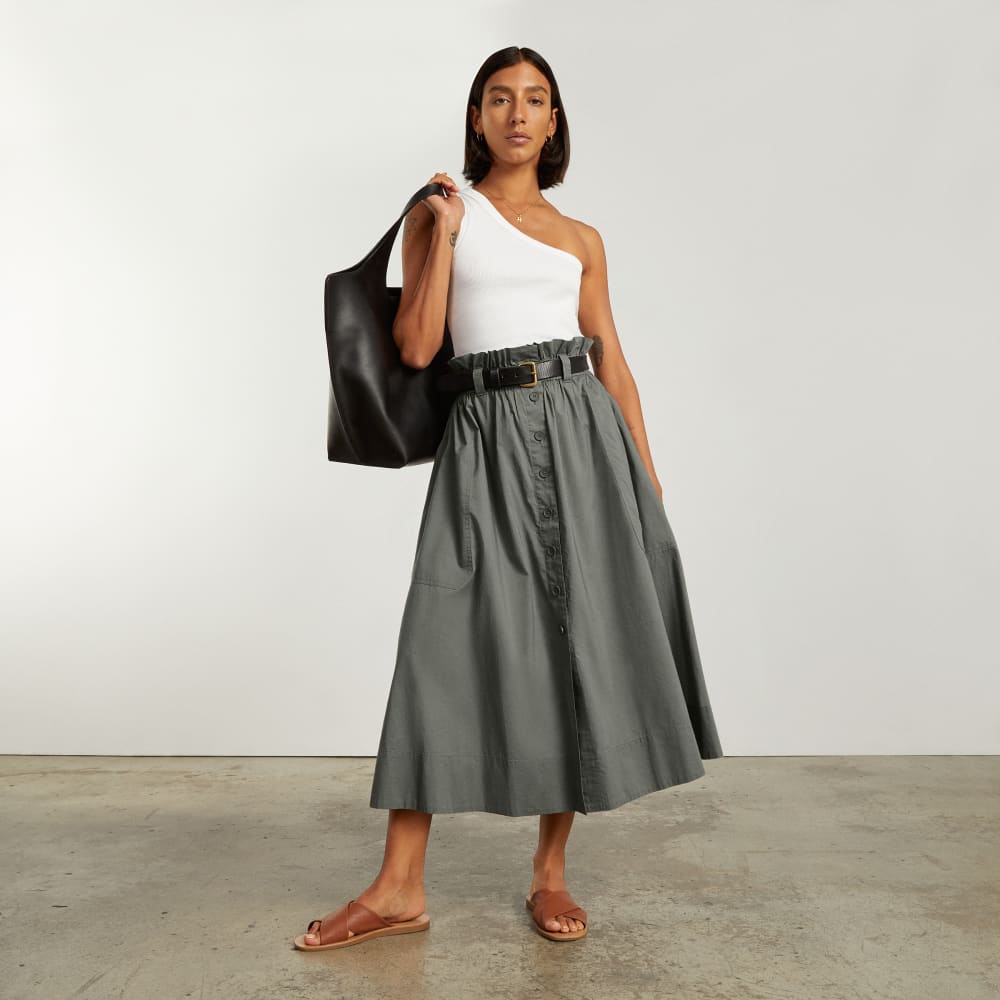 The Easy Button-Front Skirt | Pewter Green