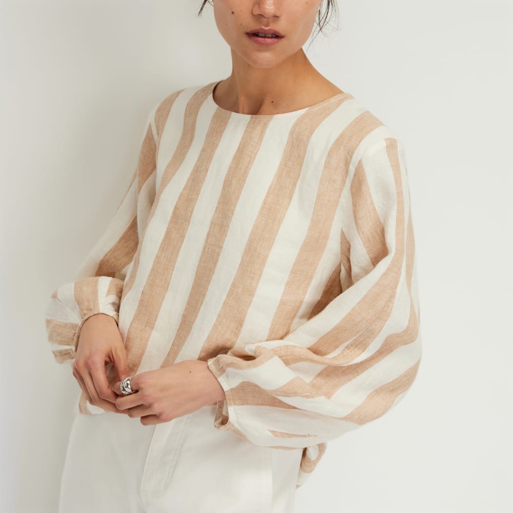 The Linen Long-Sleeve Top | Bone / Caramel
