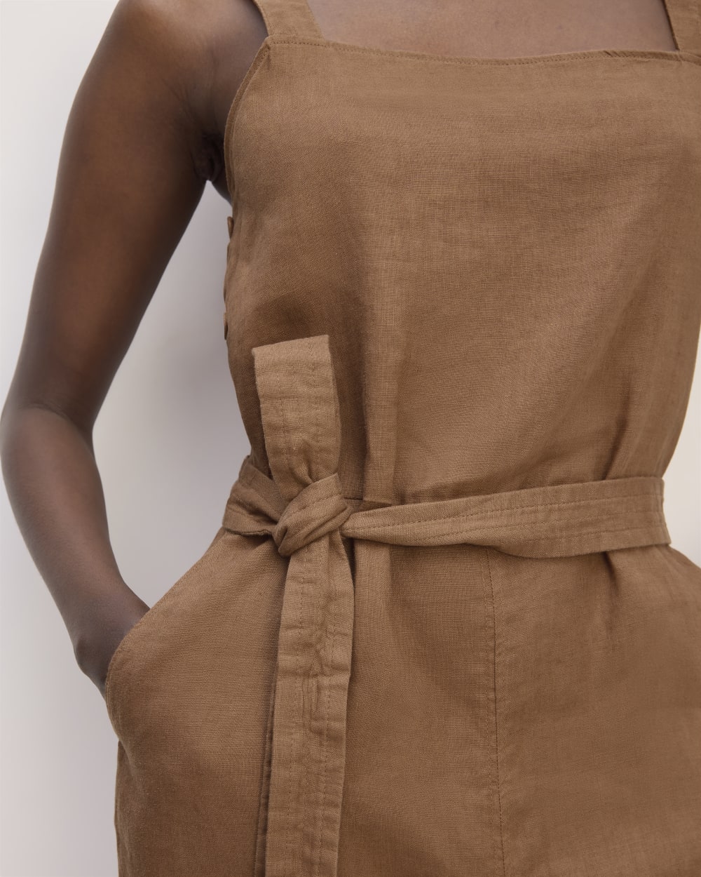 The Linen Side-Button Jumpsuit | Carob Brown