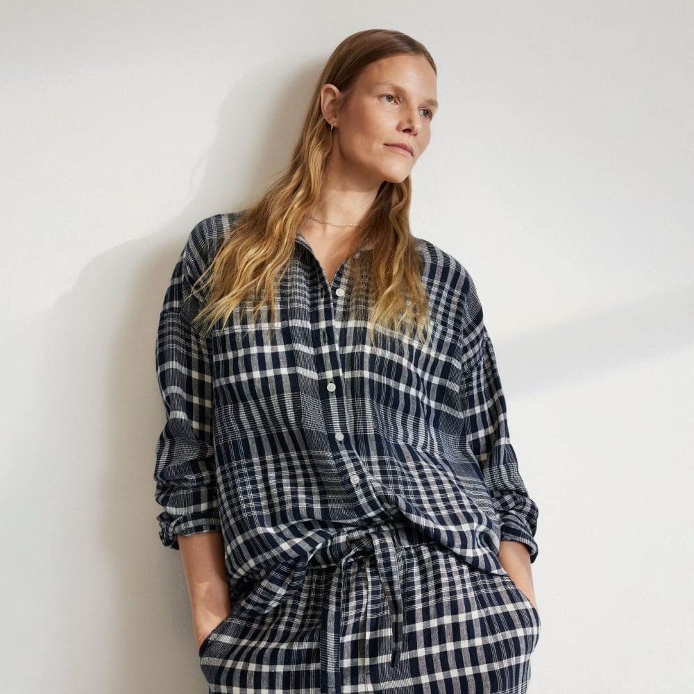 The Way-Long Linen Shirt | Canvas Tan / Navy