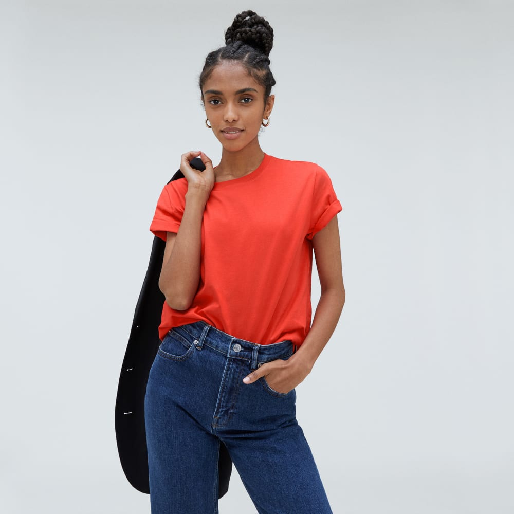 The Box-Cut Tee in Essential Cotton | Red Orange | No Pocket
