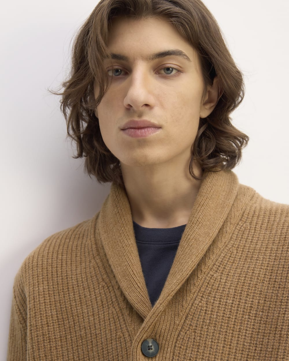 The Felted Merino Shawl Collar Cardigan | Deep Camel