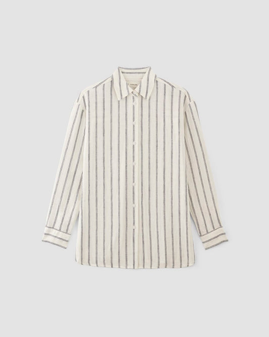 The Boyfriend Shirt in Linen | Bone / Navy