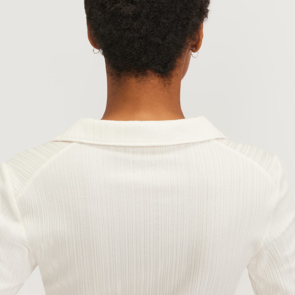 The Rib Soft Knit Open Collar Polo | Bone