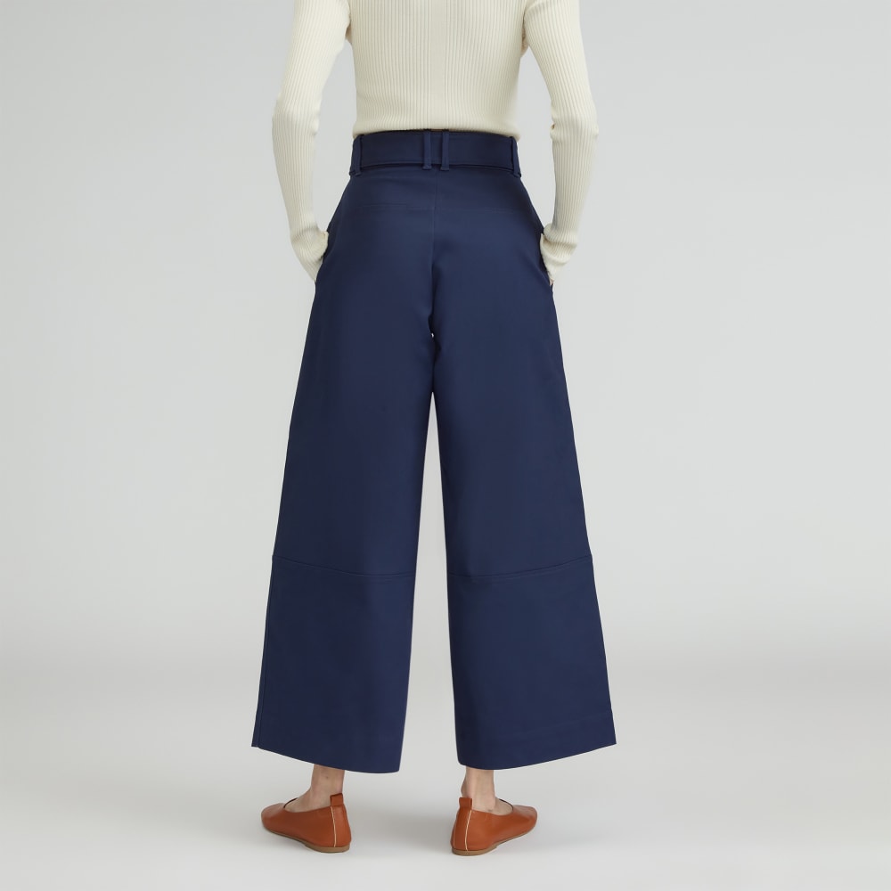 The Structured Cotton Belted Pant | Navy