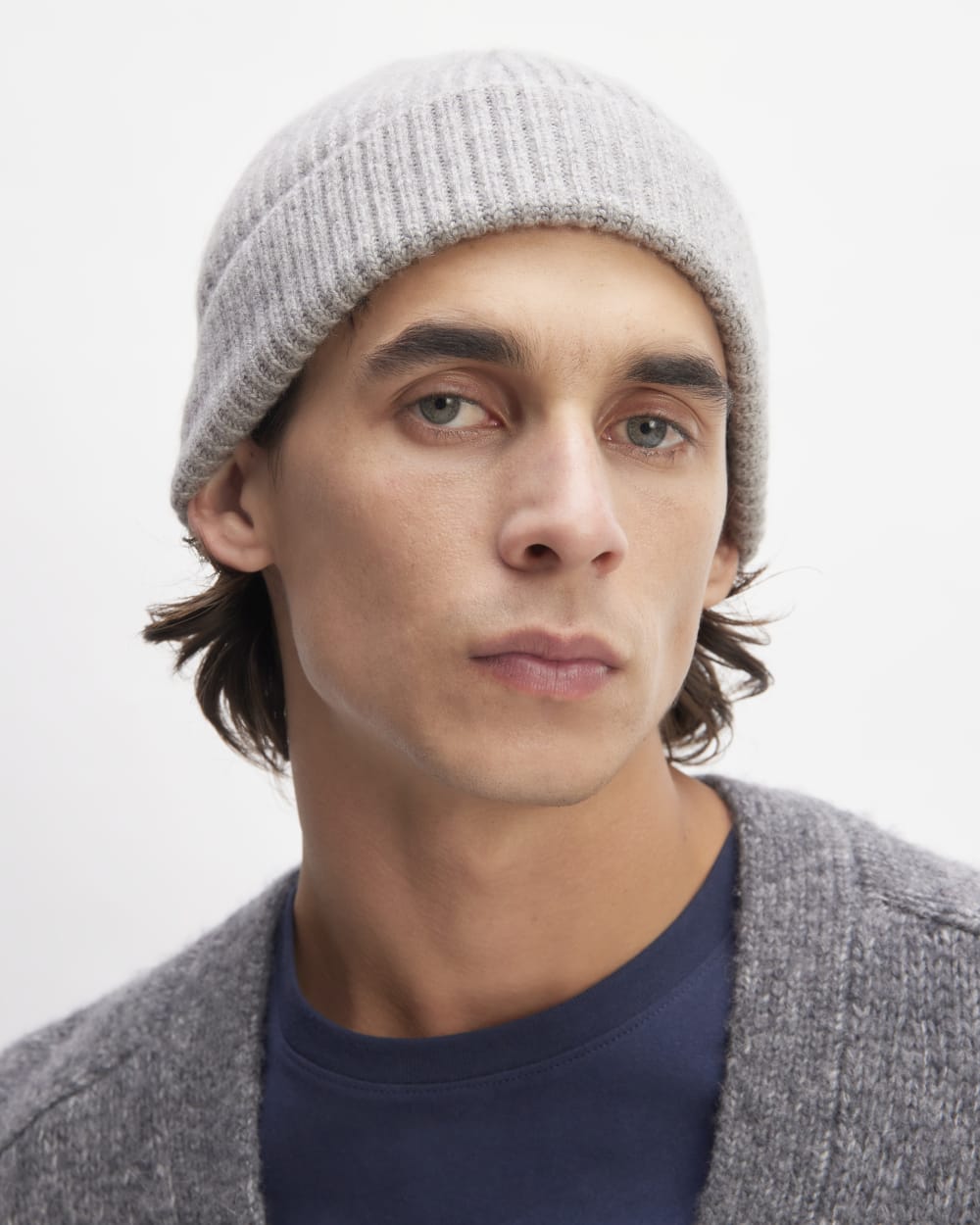 The Cashmere Fine Rib Beanie |  Heathered Grey