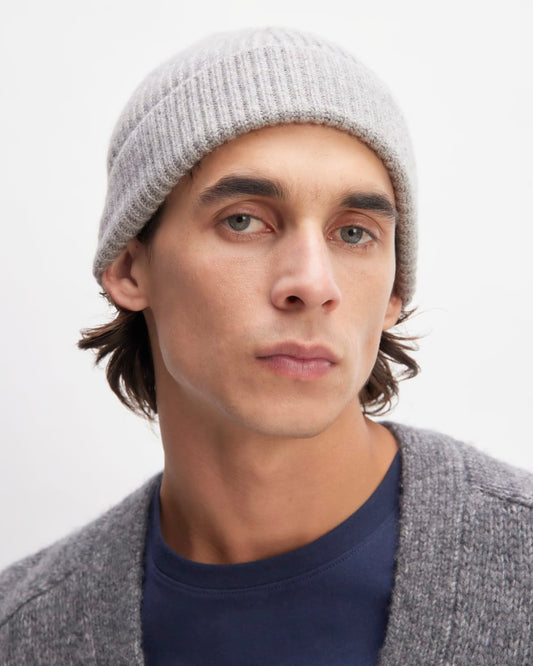 The Cashmere Fine Rib Beanie |  Heathered Grey