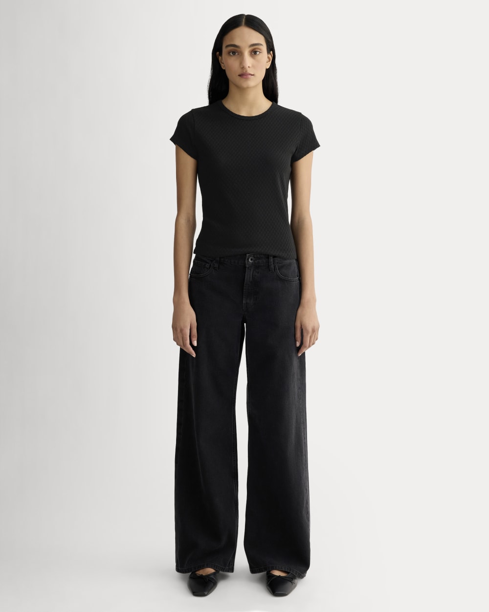 The Pointelle Short-Sleeve Tee | Black