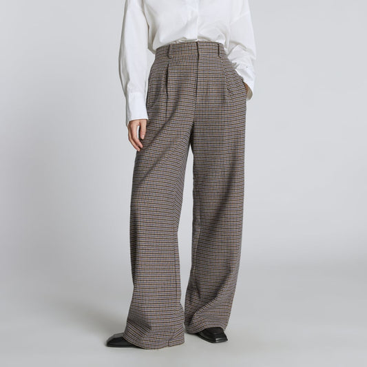 The ReWool® Way-High Drape Pant | Blue / Brown Houndstooth