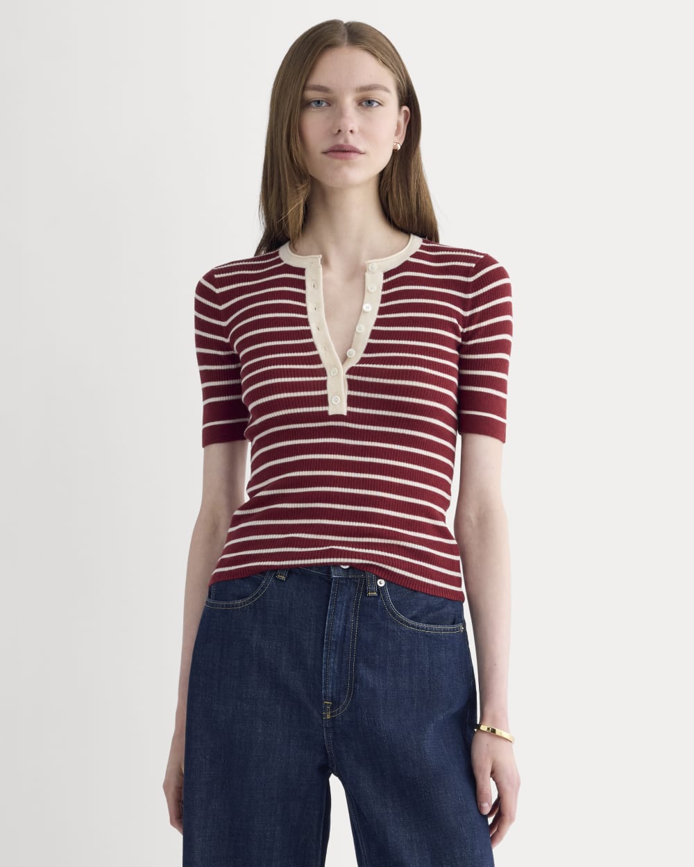 The Short-Sleeve Henley in Ultrasoft Merino | Merlot / Parchment