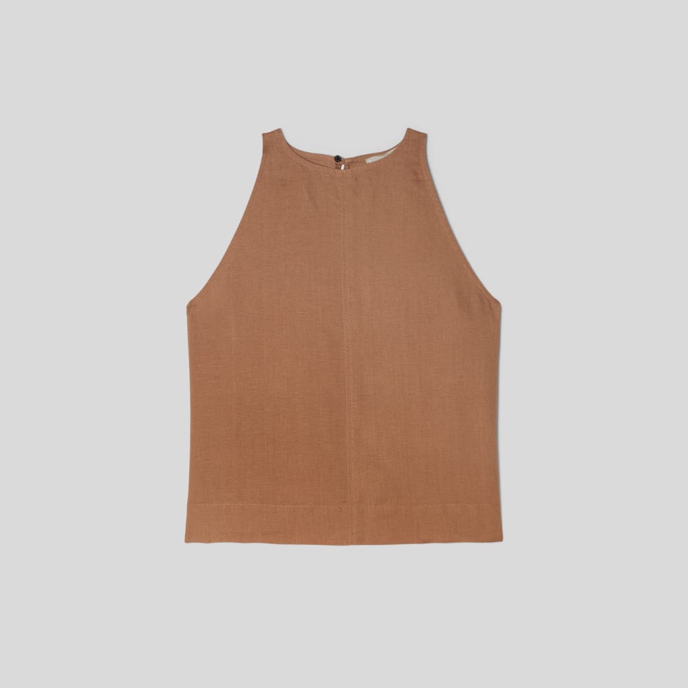 The Linen High-Neck Tank | Carob Brown
