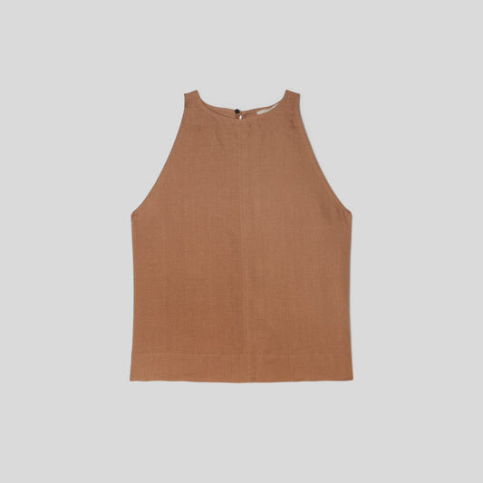 The Linen High-Neck Tank | Carob Brown